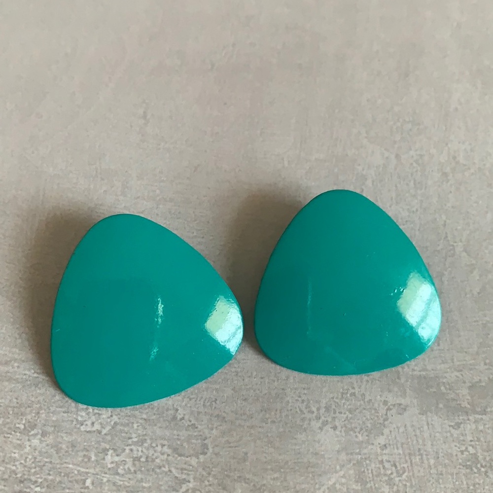 Teal triangle earrings